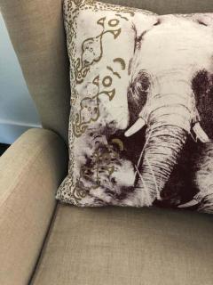 Pair of Silk Screened Elephant Pillows - 2475757