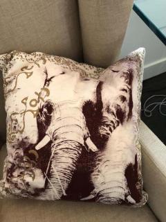 Pair of Silk Screened Elephant Pillows - 2475758