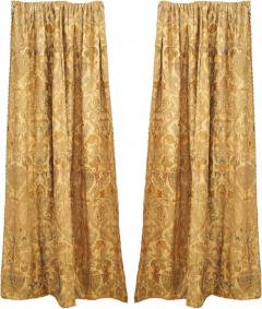 Pair of Silk and Metallic Thread Drapes - 4540156