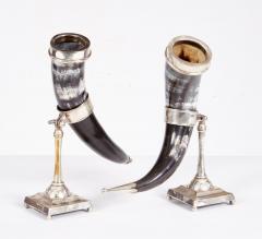Pair of Silver Rimmed Horn Cups in Stands - 4646006