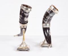 Pair of Silver Rimmed Horn Cups in Stands - 4646007