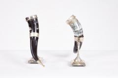 Pair of Silver Rimmed Horn Cups in Stands - 4646014