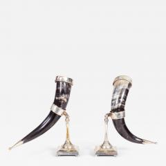 Pair of Silver Rimmed Horn Cups in Stands - 4648469