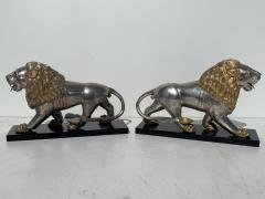 Pair of Silvered Brass Lion Sculptures Bookends - 937807