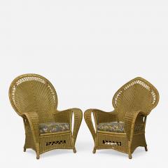 Pair of Similar Art Deco Gold Painted Paper Cord Wicker Armchairs - 4186193