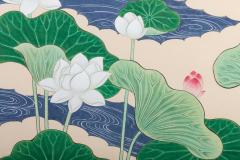 Pair of Single Panel Screens Lotus in Bloom - 3158378