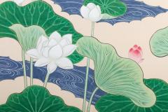 Pair of Single Panel Screens Lotus in Bloom - 3158412