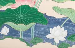 Pair of Single Panel Screens Lotus in Bloom - 3158432