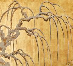 Pair of Six Panel Japanese Screens Early Snow - 3754803