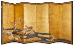 Pair of Six Panel Japanese Screens Early Snow - 3754839