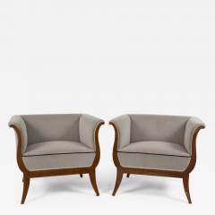 Pair of Sleek Viennese Biedermeier Upholstered Armchairs - 2179850