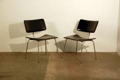 Pair of Slender Italian Stitched Leather Lounge Chairs - 953487