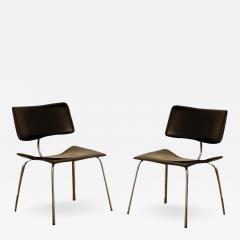 Pair of Slender Italian Stitched Leather Lounge Chairs - 954470