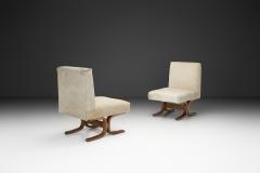 Pair of Slipper Chairs in Off White Ponyskin Europe 1960s - 4387053