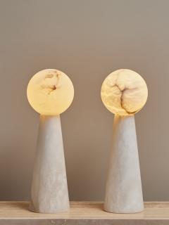 Pair of Small Alabaster Conical Table Lamps with Globes - 3346822