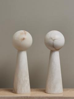 Pair of Small Alabaster Conical Table Lamps with Globes - 3346823