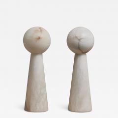 Pair of Small Alabaster Conical Table Lamps with Globes - 3349026