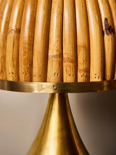 Pair of Small Brass Table Lamps with Bamboo Shades - 4693437