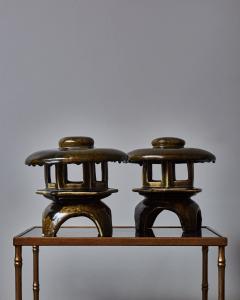 Pair of Small Glazed Ceramic Pagoda Table Lamps - 2539711