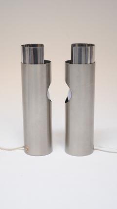 Pair of Small Italian Cylindrical Aluminum Bedside Lamps by Gaetano Missaglia - 3519242