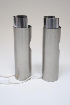 Pair of Small Italian Cylindrical Aluminum Bedside Lamps by Gaetano Missaglia - 3519243