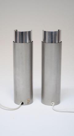 Pair of Small Italian Cylindrical Aluminum Bedside Lamps by Gaetano Missaglia - 3519244