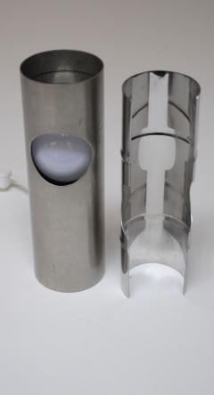Pair of Small Italian Cylindrical Aluminum Bedside Lamps by Gaetano Missaglia - 3519246
