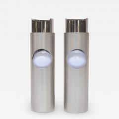Pair of Small Italian Cylindrical Aluminum Bedside Lamps by Gaetano Missaglia - 3521262