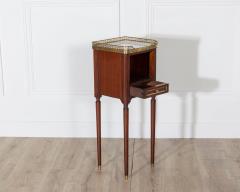 Pair of Small Louis XVI Style Mahogany Bedside Tables with Marble Tops - 4353324