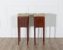 Pair of Small Louis XVI Style Mahogany Bedside Tables with Marble Tops - 4353342