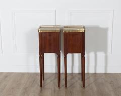 Pair of Small Louis XVI Style Mahogany Bedside Tables with Marble Tops - 4353349
