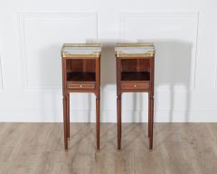 Pair of Small Louis XVI Style Mahogany Bedside Tables with Marble Tops - 4353366