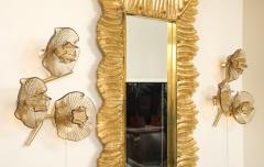 Pair of Smoked Murano Flower Floral Glass and Brass Sconces Italy - 4441125