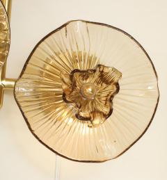 Pair of Smoked Murano Flower Floral Glass and Brass Sconces Italy - 4441129
