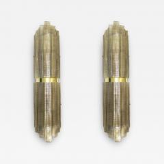 Pair of Smoked Texture Art Deco Style Long Murano Glass Wall Sconces - 3259898