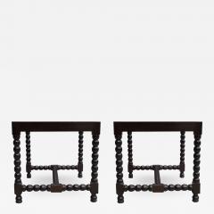 Pair of Sober Modern Neoclassical Carved Wood Stacked Ball Benches Stools - 1832968