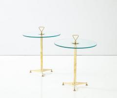 Pair of Solid Brass and Clear Glass Tripod Martini Side Tables Italy - 2737484