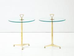 Pair of Solid Brass and Clear Glass Tripod Martini Side Tables Italy - 2737485