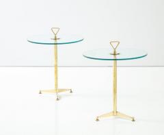 Pair of Solid Brass and Clear Glass Tripod Martini Side Tables Italy - 2737486