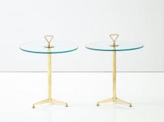 Pair of Solid Brass and Clear Glass Tripod Martini Side Tables Italy - 2737491