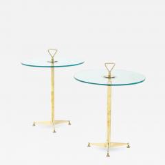 Pair of Solid Brass and Clear Glass Tripod Martini Side Tables Italy - 2740437