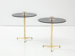 Pair of Solid Brass and Smoked Bronze Glass Tripod Martini Side Tables Italy - 2737511