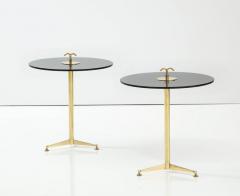 Pair of Solid Brass and Smoked Bronze Glass Tripod Martini Side Tables Italy - 2737513