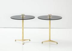 Pair of Solid Brass and Smoked Bronze Glass Tripod Martini Side Tables Italy - 2737515