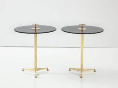 Pair of Solid Brass and Smoked Bronze Glass Tripod Martini Side Tables Italy - 2737520