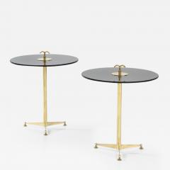 Pair of Solid Brass and Smoked Bronze Glass Tripod Martini Side Tables Italy - 2740438