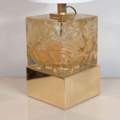 Pair of Solid Murano Glass Amber Color Cube Lamps with Brass Base Italy 2019 - 1260160