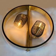 Pair of Space Age Round Brass Sconces with Adjustable Black Iron Lampshades - 1644270