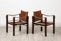 Pair of Spanish 1920s Pebbled Leather and Chrome Safari Armchairs - 3362553
