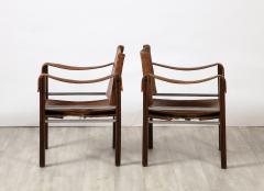 Pair of Spanish 1920s Pebbled Leather and Chrome Safari Armchairs - 3362556